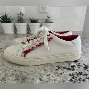Tory Burch Sport White Leather Sneakers w/‎ Red Trim – Size 8.5